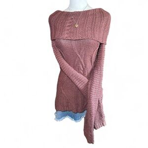 Off-Shoulder Cable Knit Sweater in Dusty Rose Dark Romantic Cottagecore